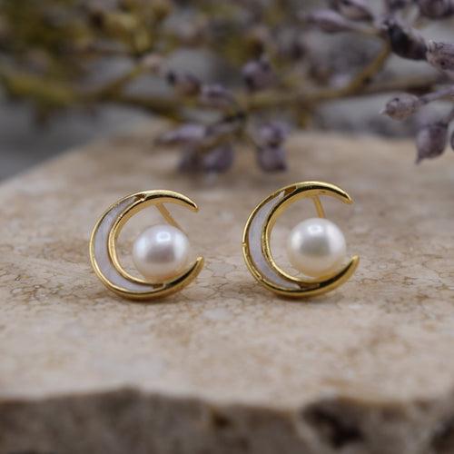 Crescent Pearl Earrings