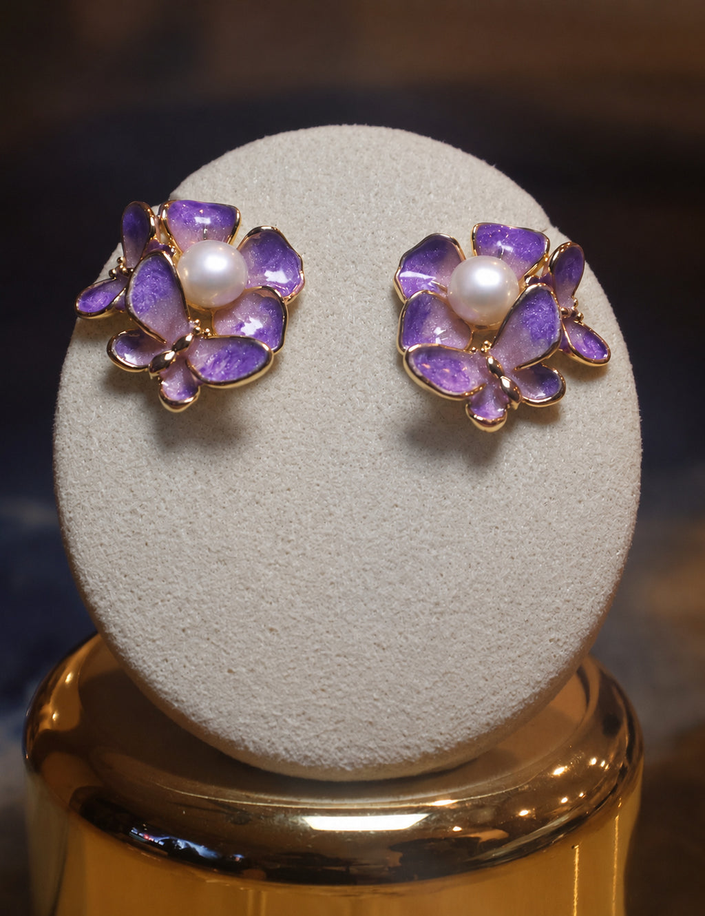 Purple Butterfly Pearl Earring